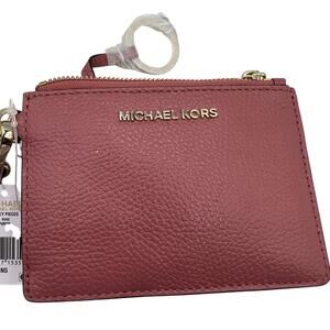 Michael Kors Jet Set Small Pebbled Leather Wristlet Card Coin Case Rose Gold